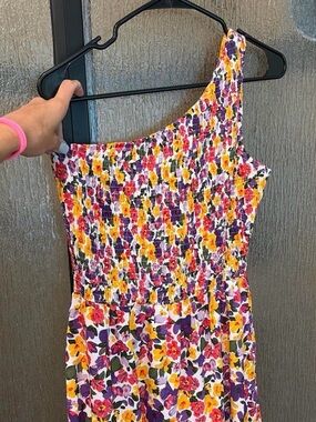Floral One-Shoulder Smocked Women’s Top - Yellow & Purple